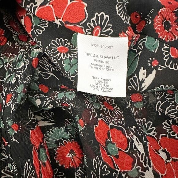 Veronica Beard Ballard Silk One Shoulder Floral Ruffle Dress Black Red Size 2 - Picture 4 of 10